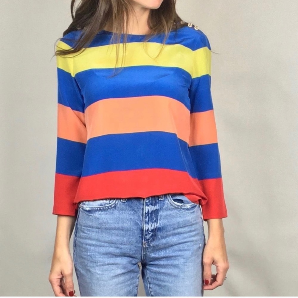 J. Crew color block striped silk nautical top L